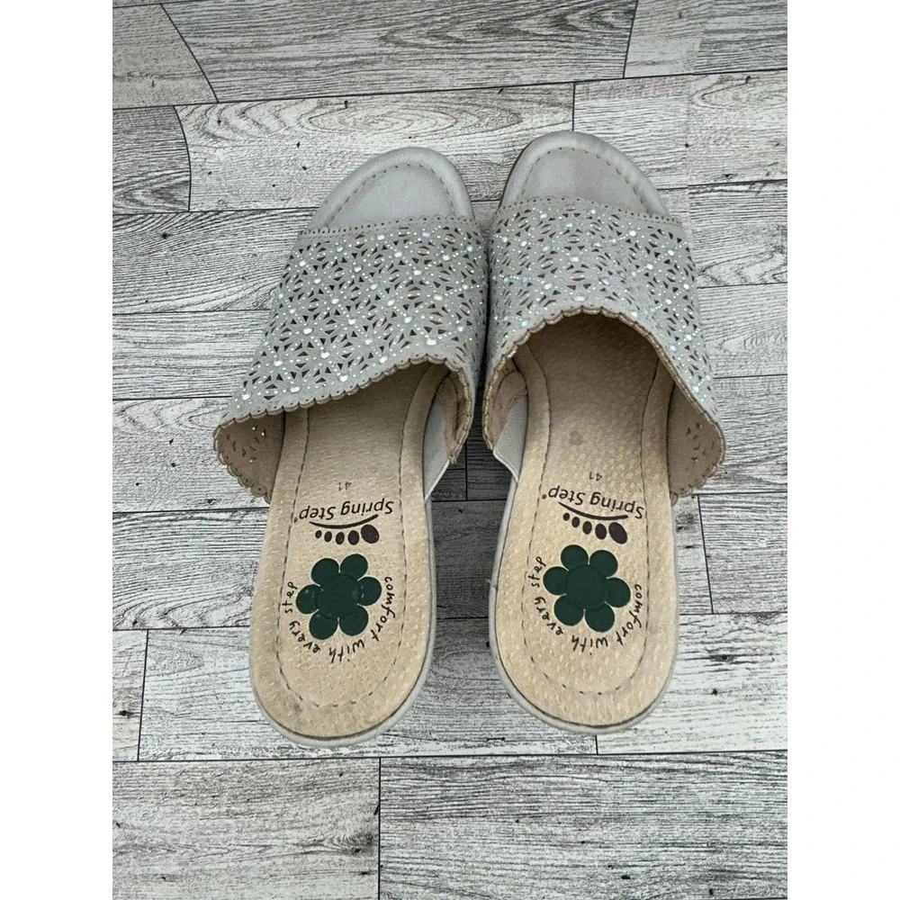 Spring Step Shoes Womens Size 41 Wedge Slide Sandals Laser‎ Cut Sparkle Comfort